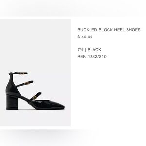 Zara Black Buckled Block Heel Shoes
